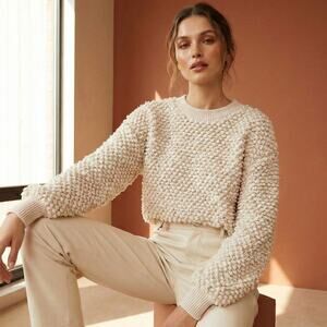 NANUSHKA the Fuzzy Sherpa knit Crew Pullover Sweater beige size S/M